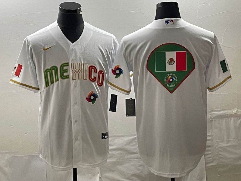 Men 2023 World Cub Mexico Blank White gold Nike MLB Jersey15->more jerseys->MLB Jersey